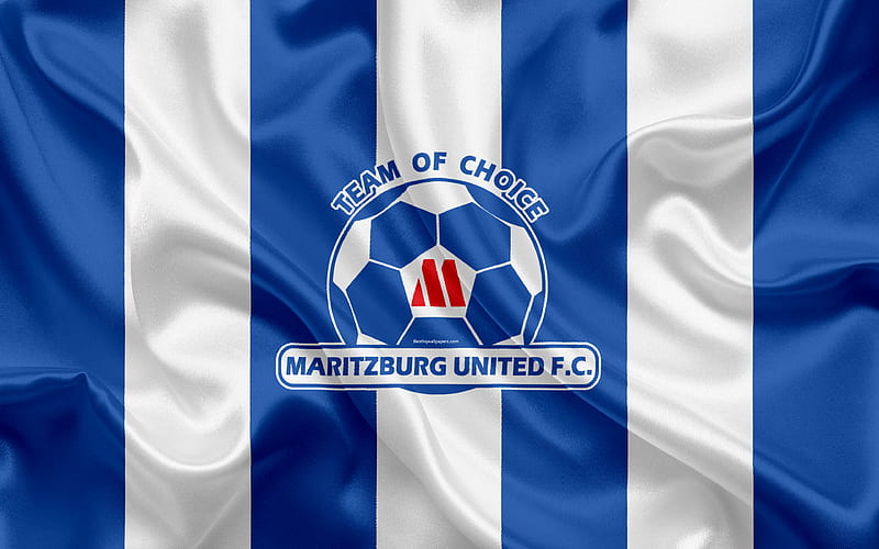 Maritzburg United FC logo, blue white silk flag, South African football club, emblem, Premier League, Pietermaritzburg, South Africa, football, silk texture, HD wallpaper
