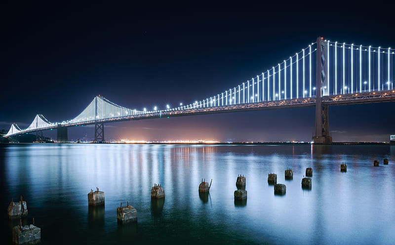 San Francisco Bay Bridge Western Span at... Ultra, City, Western, Architecture, California, Bridge, Francisco, Night Span, HD wallpaper