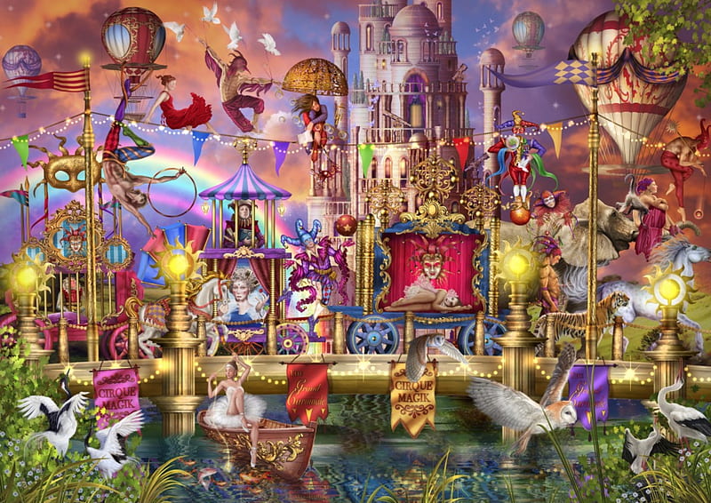 Magic Circus Parade, fantasy, ciro marchetti, colorful, art, circus, parade, HD wallpaper