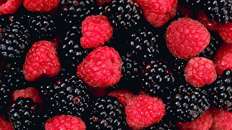 Blackberries and Raspberries, fruit, red, food, blackberry, fruits, black, raspberry, HD wallpaper