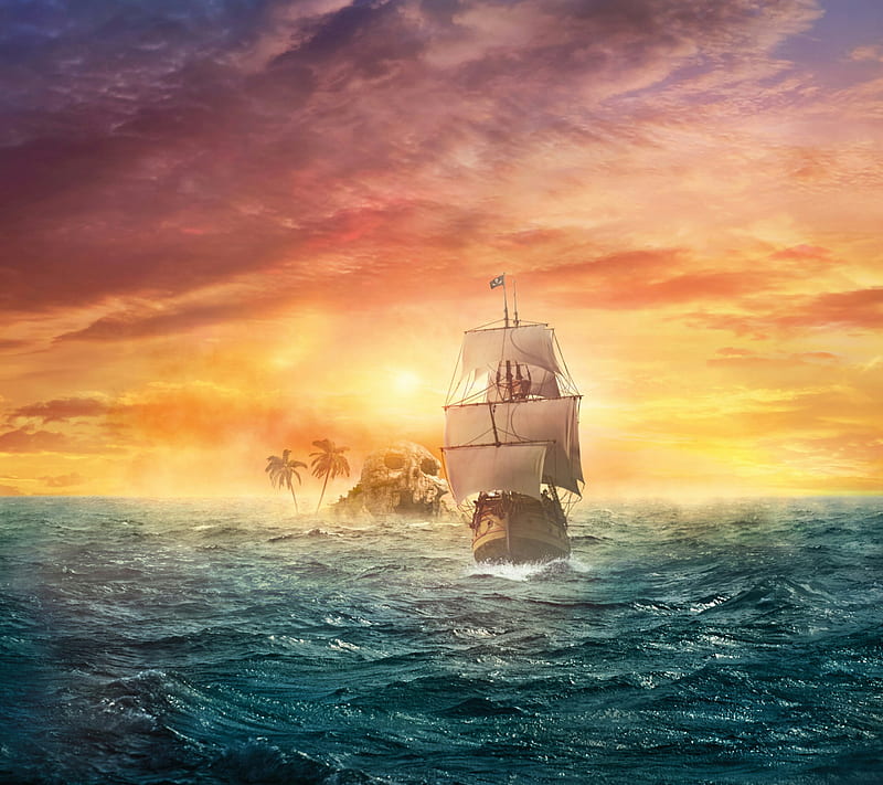 pirate sail, cartoon, drawn, HD wallpaper