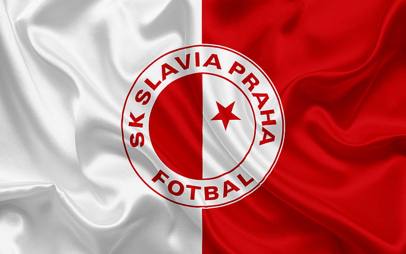 Slavia Praha, Football club, Prague, Czech Republic, emblem, Slavia logo, red white silk flag, Czech football championship, HD wallpaper