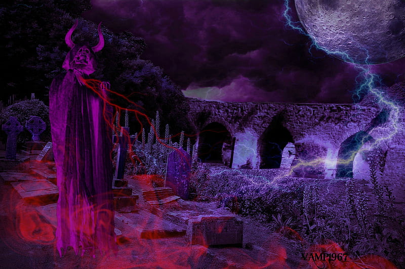 Midnight Power Struggle, vamp1967, fantasy, moon, purple, dark, evil, devil, HD wallpaper