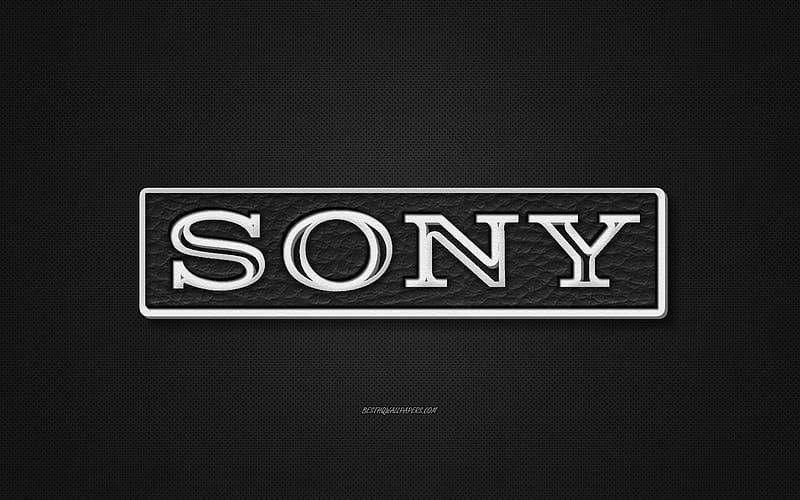 Sony leather logo, black leather texture, emblem, Sony, creative art, black background, Sony logo, HD wallpaper