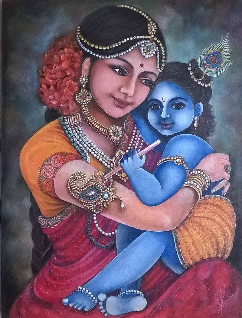 YaYa cafe™ Sri Krishna Yashoda Ma Milking Cows Wall Painting Canvas Frame  Poster Gifts - 12 x 9 inches : Amazon.in: Home & Kitchen