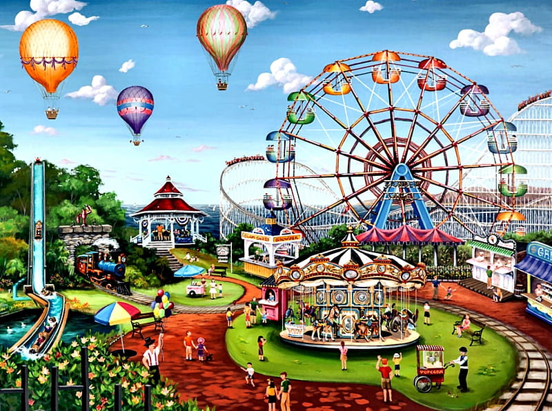 Amusement Park, pretty, Park, Art, Wheel, HD wallpaper