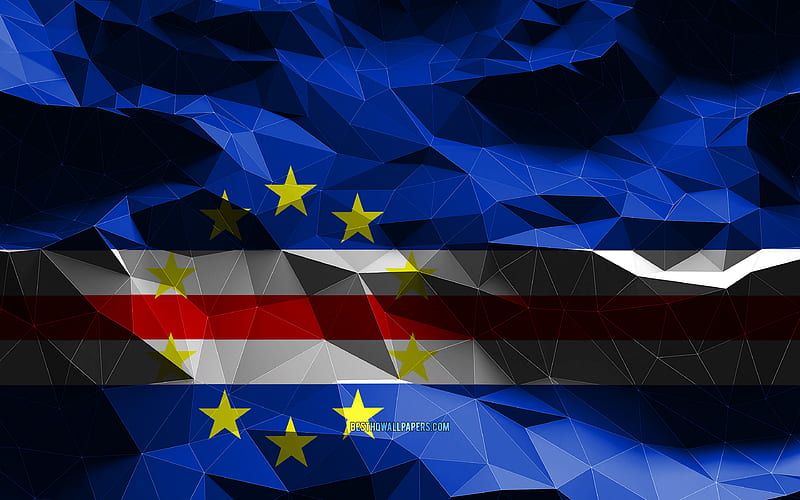 Cabo Verde flag, low poly art, African countries, national symbols, Flag of Cabo Verde, 3D flags, Cabo Verde, Africa, Cabo Verde 3D flag, HD wallpaper