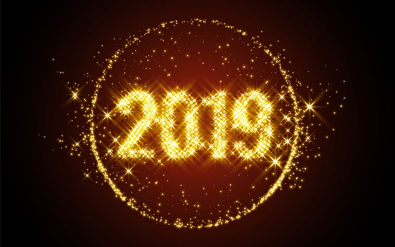 Happy New Year 2019, golden inscription, creative art, glittering, 2019 background, HD wallpaper