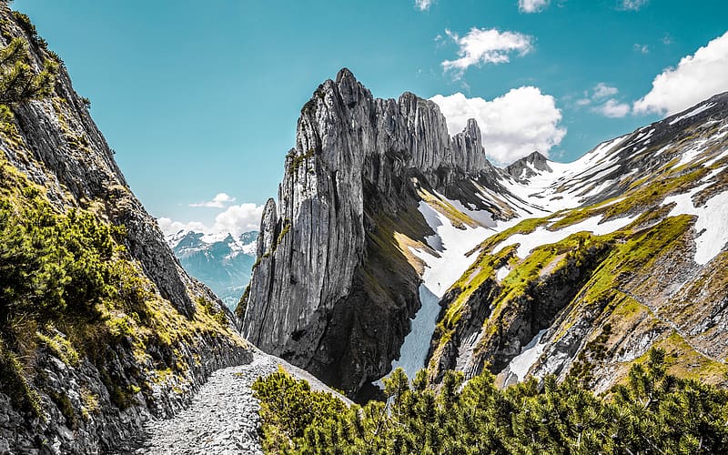Snow Mountains Peak Summer Switzerland, HD wallpaper
