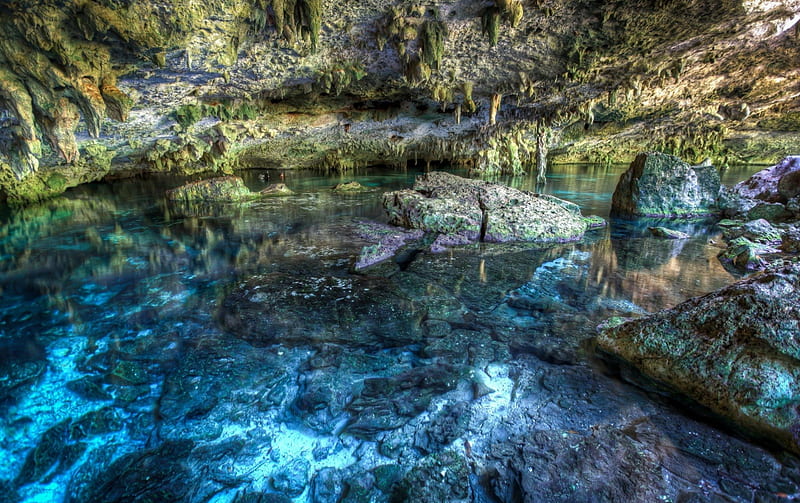 spectacular cavern pool in mexico r, clear, cavern, r, hanging, pool, blue, HD wallpaper