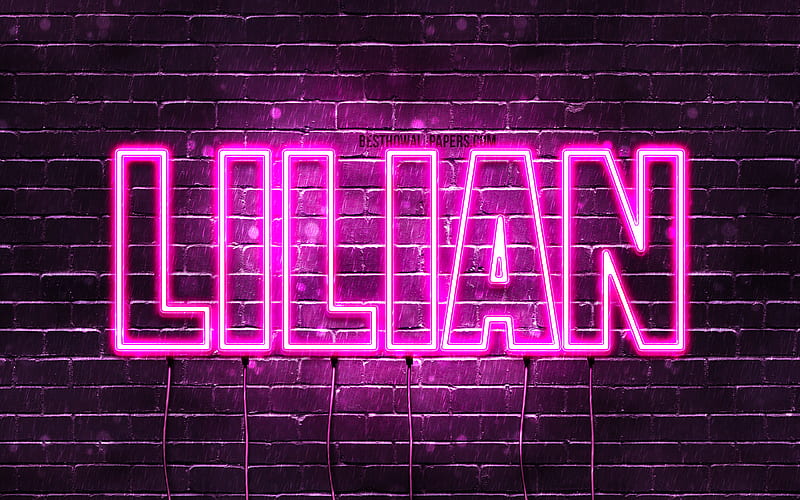 Lilian with names, female names, Lilian name, purple neon lights, horizontal text, with Lilian name, HD wallpaper