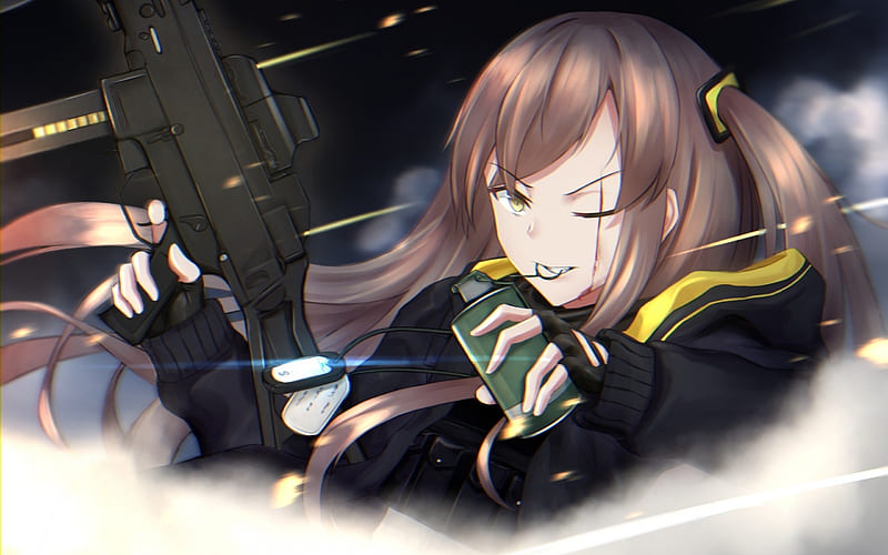 Ump45, rifle, manga, grenade, Girls Frontline, HD wallpaper