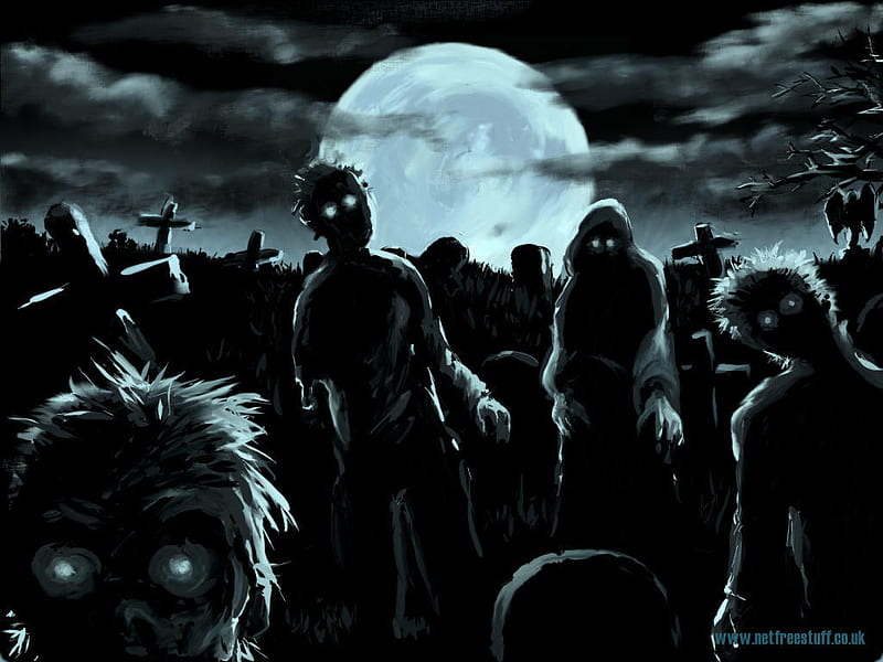 Zombies, dead, evil, hell, rotting, zombie, moon, graveyard, living dead, brains, night, HD wallpaper