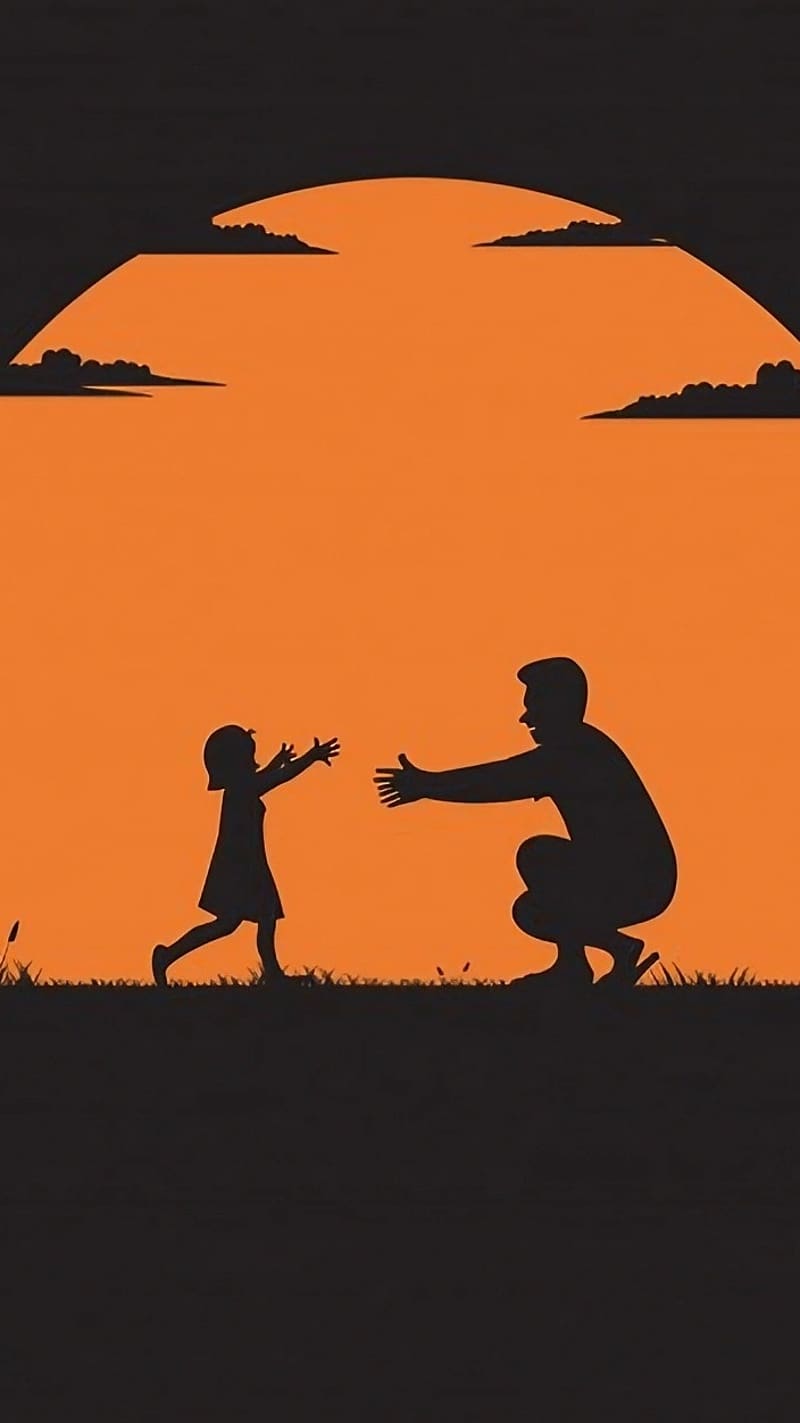Father And Daughter, Silhouette, love, HD phone wallpaper