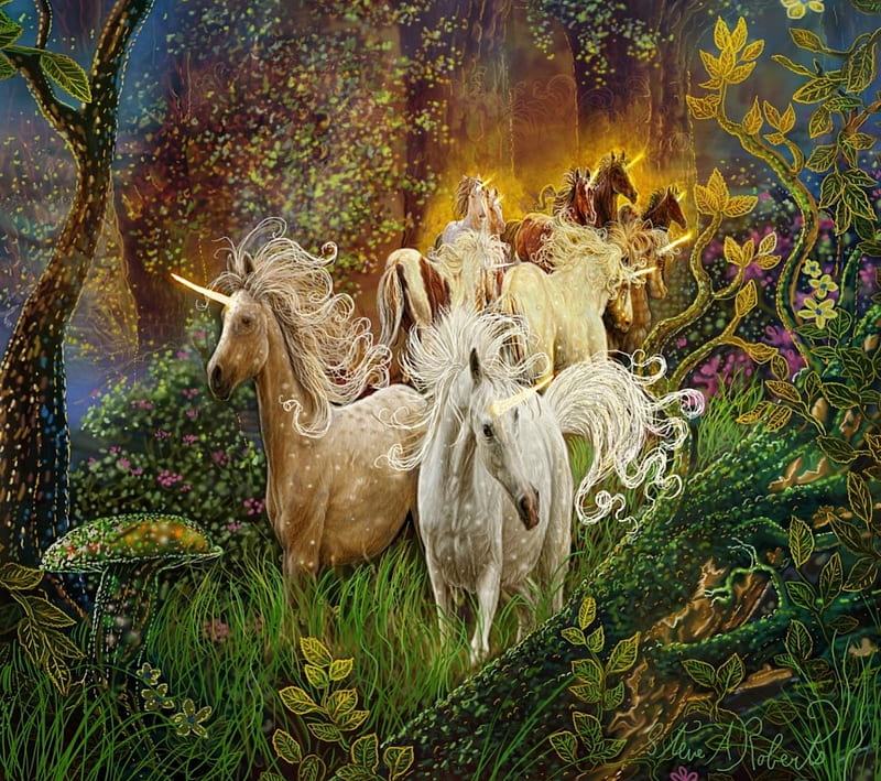 Last of the unicorns, steve a roberts, art, fantasy, luminos, unicorn, HD wallpaper