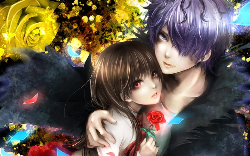 •ღ✿ღ•, color, anime, couple, love, HD wallpaper