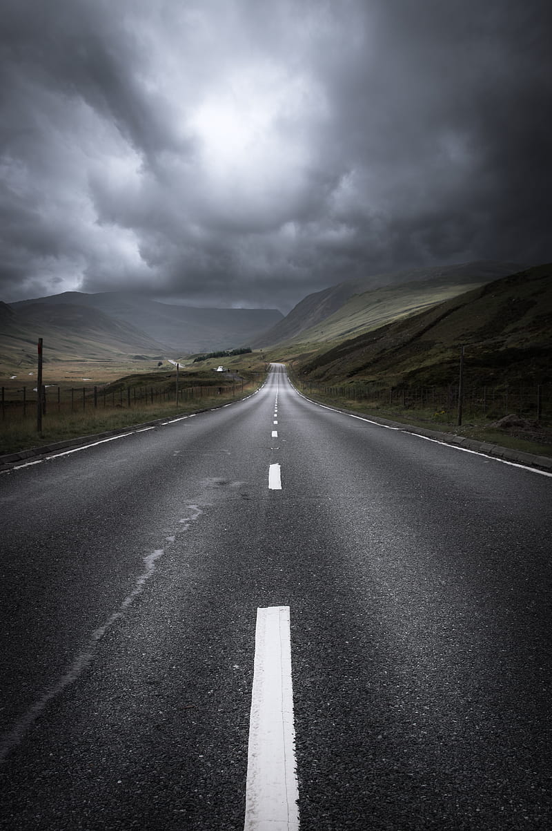 distance, road, marking, gloomy, HD phone wallpaper