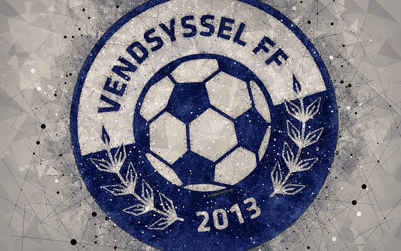 Vendsyssel FF logo, geometric art, Danish football club, gray background, Danish Superliga, Hierring, Denmark, football, creative art, HD wallpaper