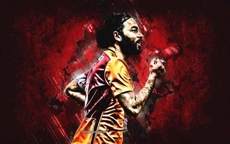 Selcuk Inan, Galatasaray, Turkish football player, midfielder, portrait, burgundy stone background, football, Turkey, HD wallpaper