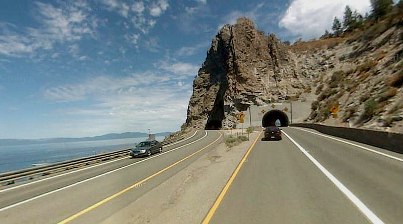 Cave Rock Tunnel, mountain, scenic, tahoe, tunnel, lake, HD wallpaper