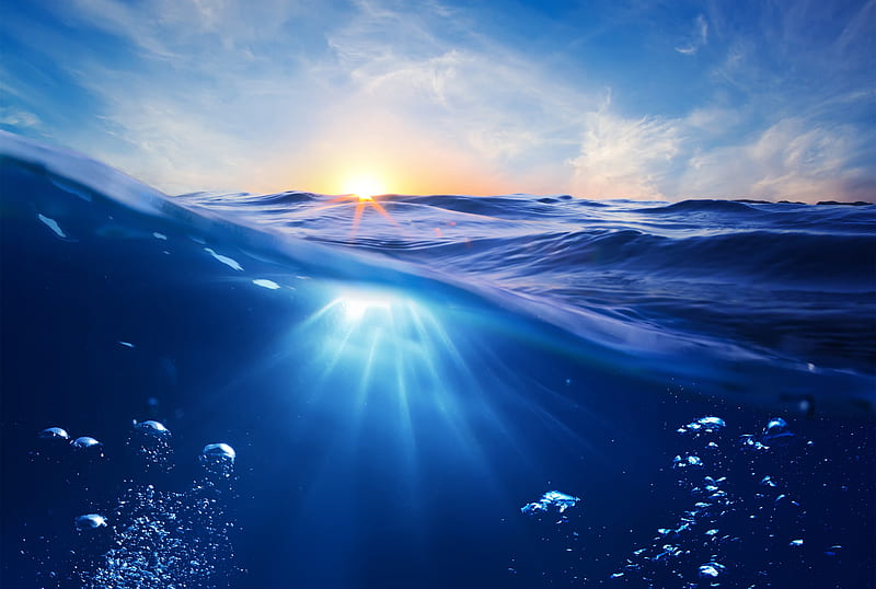 Ocean Clean Water Sun Rays Bubbles , ocean, water, bubbles, sea, HD wallpaper