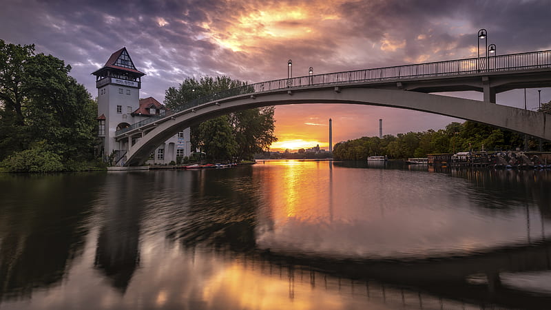Berlin Bridge Dawn Germany During Sunrise Travel, HD wallpaper