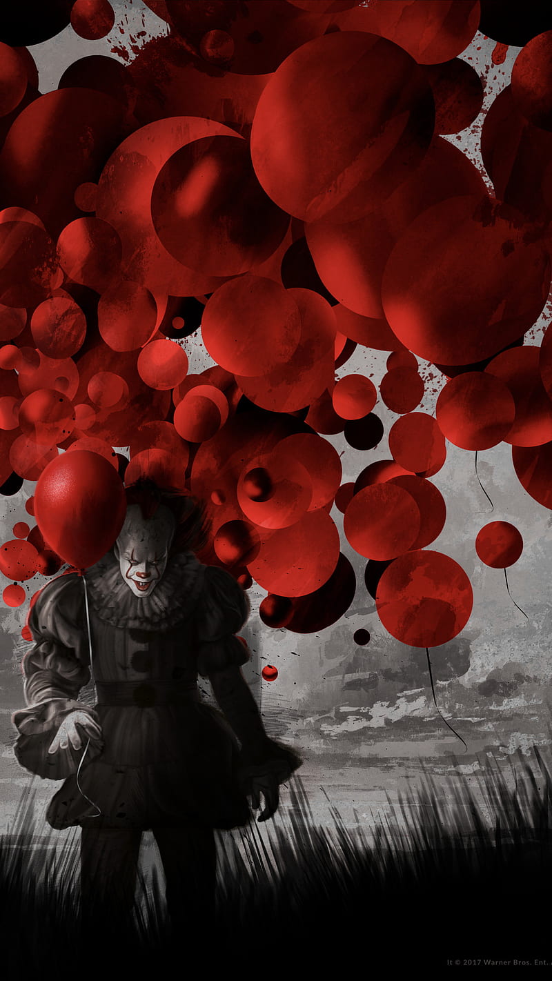 Pennywise, clown, creepy, horror, it, red balloons, scary, HD phone wallpaper