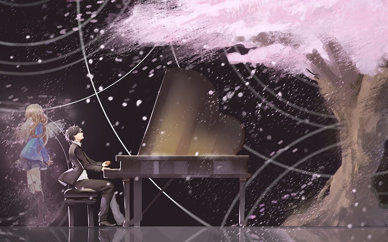 Shigatsu Wa Kimi No Uso, guy, music, butterflies, sky, clouds