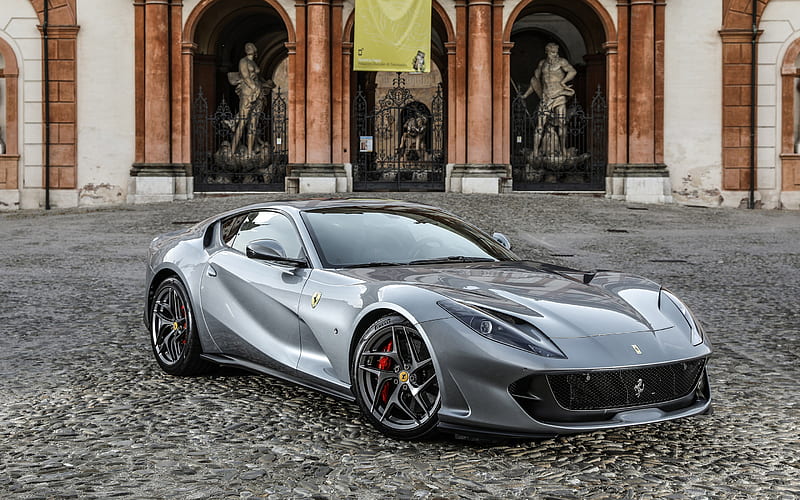 Ferrari 812 Superfast, 2020, front view, gray sports coupe, gray 812 Superfast, italian sports cars, Ferrari, HD wallpaper