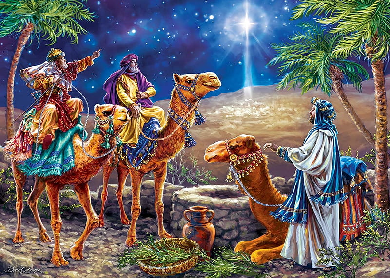 Three Wise Men, jesus, bethleham, men, magical, wise, baby, camel, star, HD wallpaper