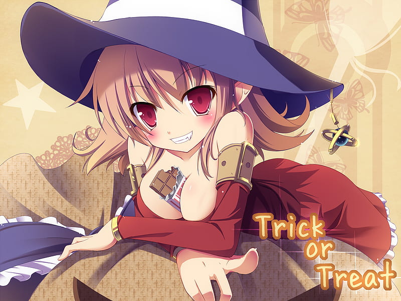 Trick ot Treat?, witch, sexy, halloween, anime, HD wallpaper