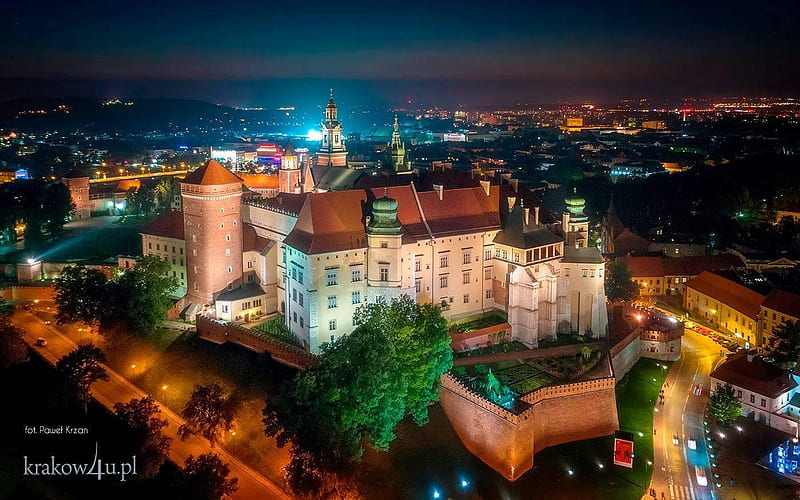 Krakow, Poland, royal, Poland, Krakow, castle, night, HD wallpaper