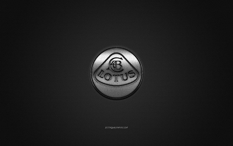 Lotus logo, silver logo, gray carbon fiber background, Lotus metal emblem, Lotus, cars brands, creative art, HD wallpaper