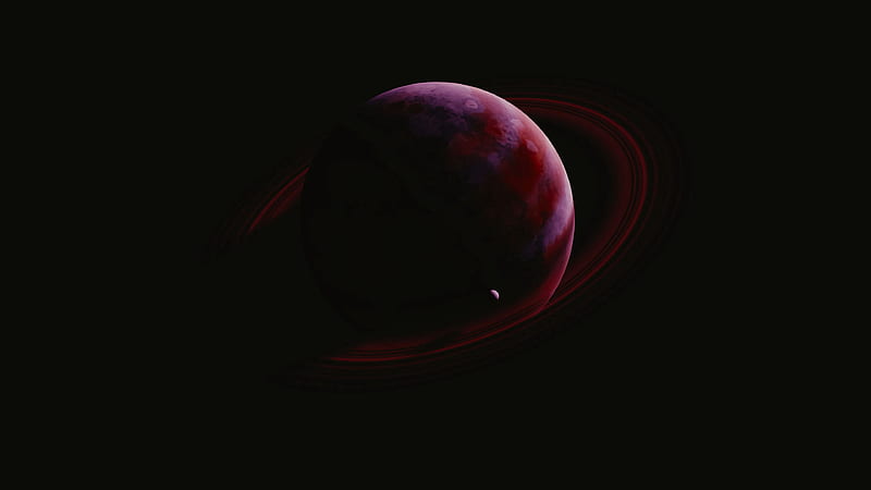 planet, ring, satellite, dark, space, HD wallpaper
