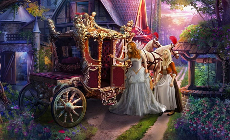 THE CRYSTAL SLIPPER, CINDERELLA, CARRIAGE, FAIRYTALE, FAIRY GODMOTHER,  FEMALES, HD wallpaper | Peakpx