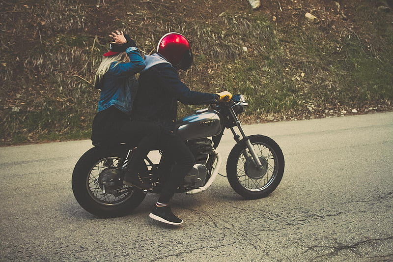 man and woman riding on cruiser motorcycle at blacktop road, HD wallpaper