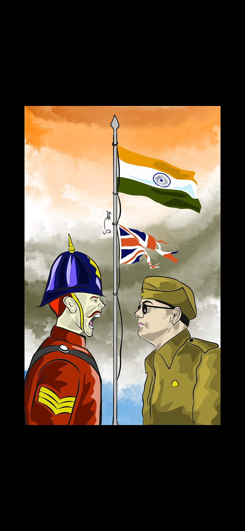 subhash chandra bose with indian flag