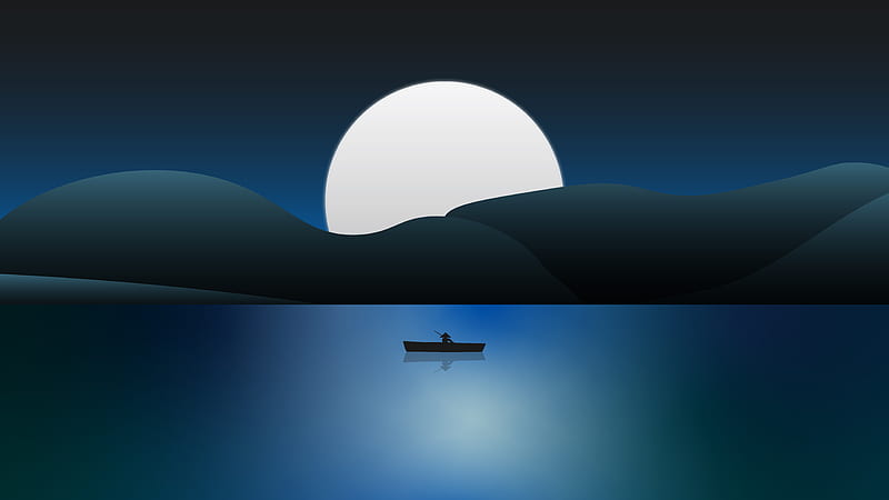 Boat Night In The Lake , boat, lake, artist, artwork, digital-art, minimalism, minimalist, HD wallpaper
