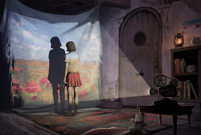 Into The Poppies, Poppies, Girl, Rose, Room, Flowers, Projector, Shadow, HD wallpaper