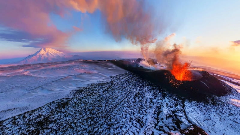 Volcano, red, erution, lava, hot, HD wallpaper