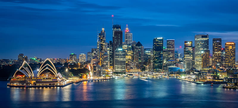 Cities, Sydney, Building , Australia , Night , City , Skyscraper , Sydney Opera House, HD wallpaper