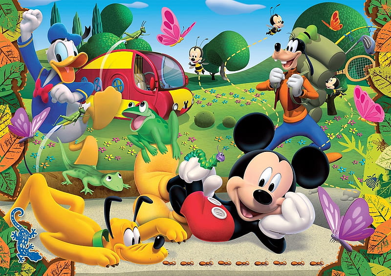 Mickey Mouse and friends, friend, goofy, donald duck, pluto, mickey mouse, dog, disney, HD wallpaper