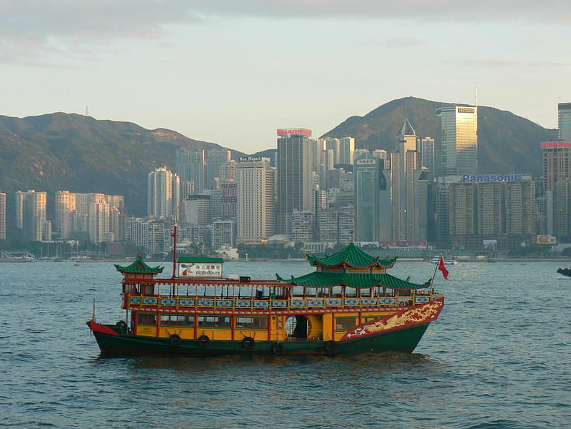 Boat in Hong Kong Harbour, city, hong kong, boat, harbour, HD wallpaper