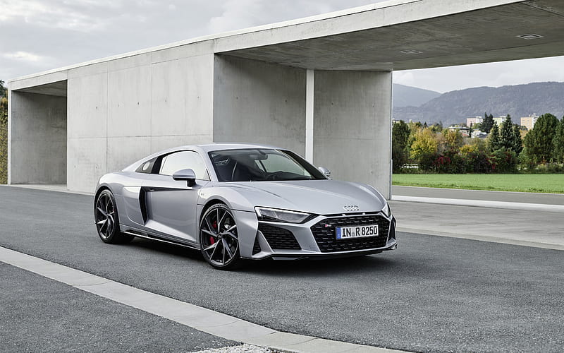 Audi R8 V10 RWD, 2020, front view, exterior, silver sports coupe, luxury sports car, new silver R8, German sports cars, Audi, HD wallpaper