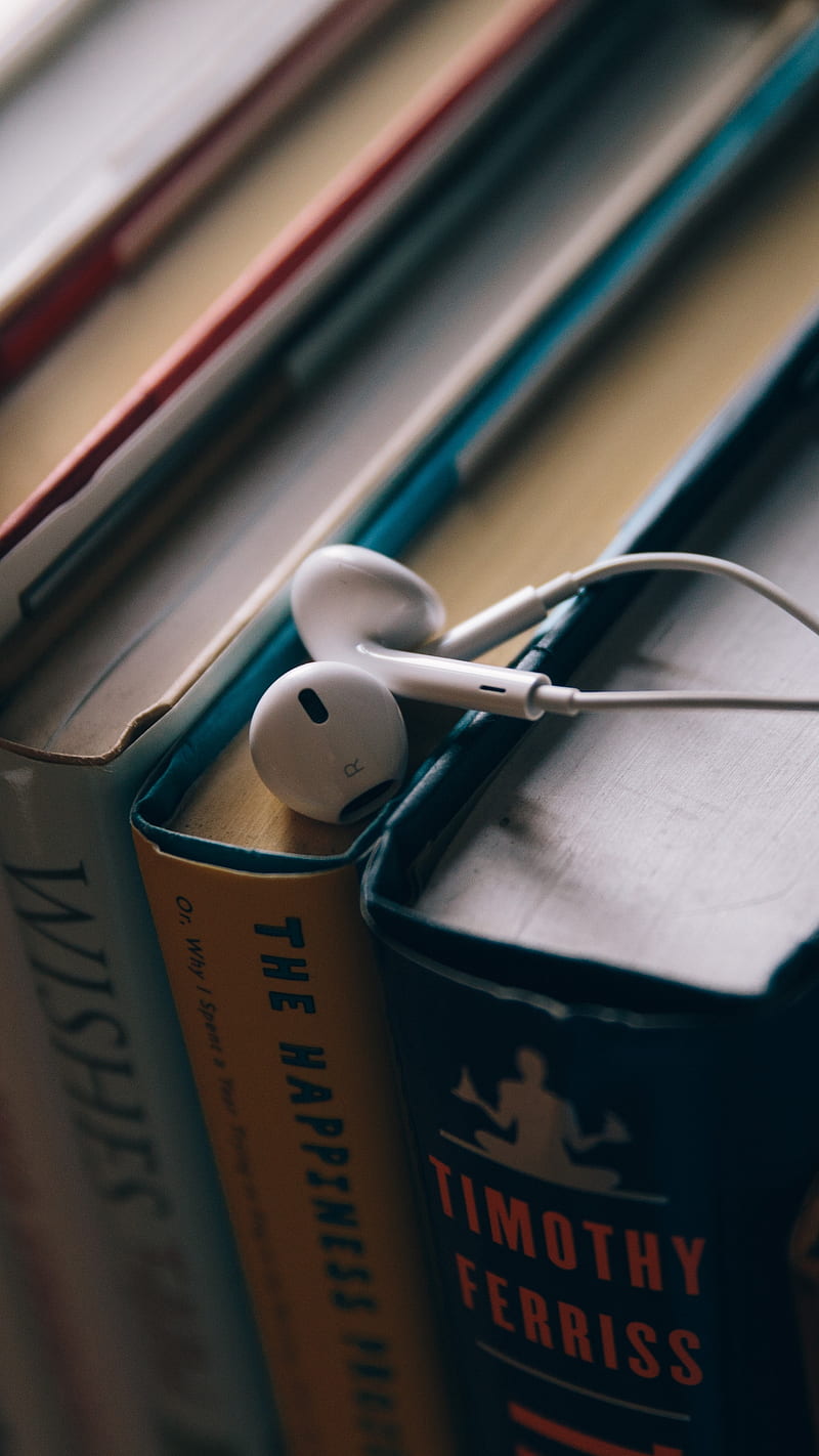 Headphones on the books , education, book, music, HD phone wallpaper