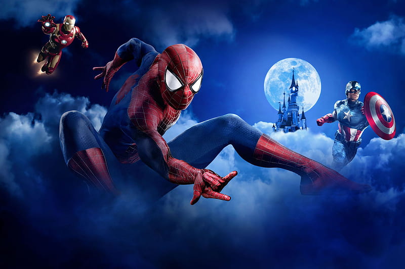 Spiderman Iron Man Captain America, spiderman, iron-man, captain-america, artwork, superheroes, movies, HD wallpaper