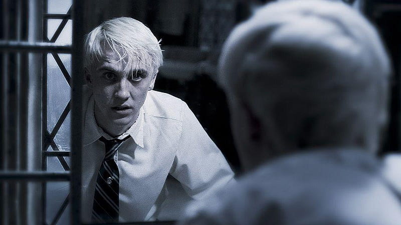 White Hair Draco Malfoy Is Standing In Front Of Mirror Wearing White Shirt Draco Malfoy, HD wallpaper