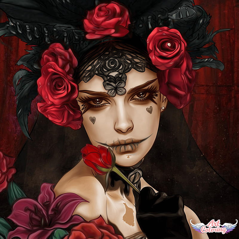 Gothic Sugar skull, black, dead, red, roses, skulls, sugar skull, vampire, HD phone wallpaper