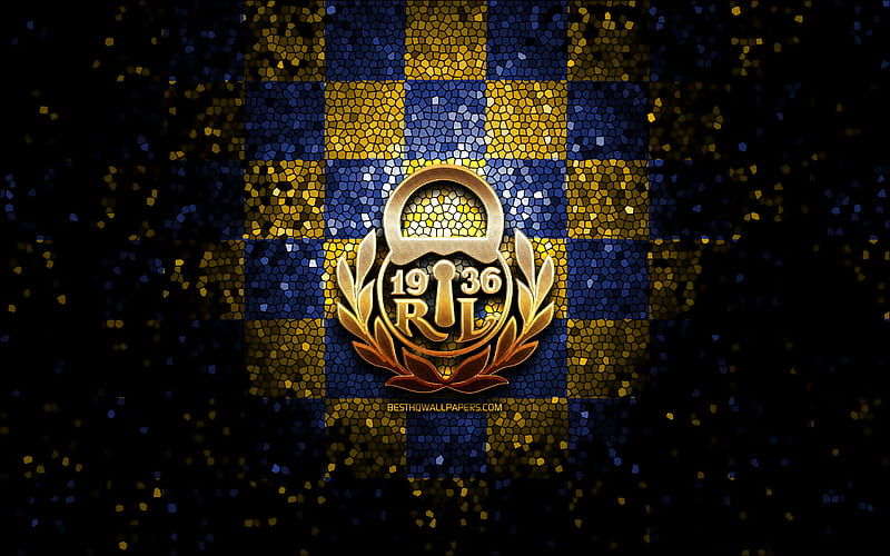 Rauman Lukko, glitter logo, Liiga, yellow blue checkered background, hockey, finnish hockey team, Rauman Lukko logo, mosaic art, finnish hockey league, HD wallpaper
