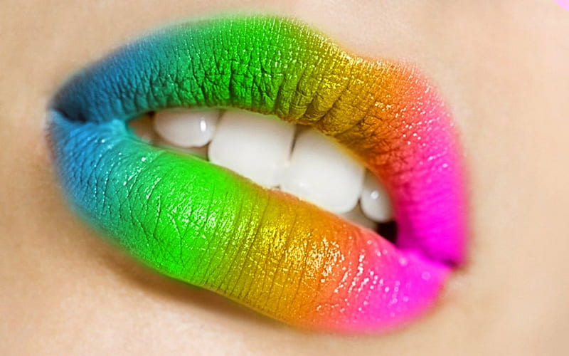 Rainbow lips, colorful, rainbow, woman, lips, HD wallpaper